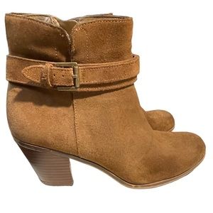 Sam Edelman Lynne Block‎ Heel Boots Western Short Buckle Cognac Suede Size 8.5M